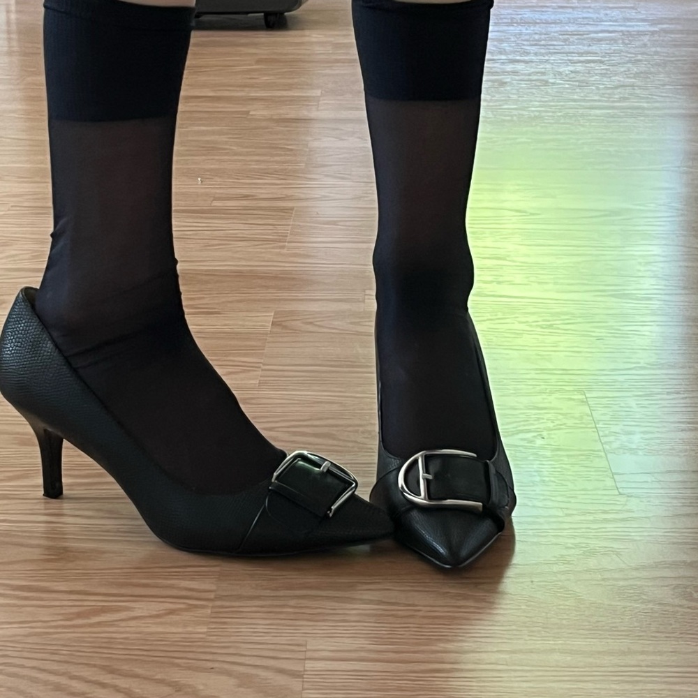 Point Toed Kitten Buckle Heels